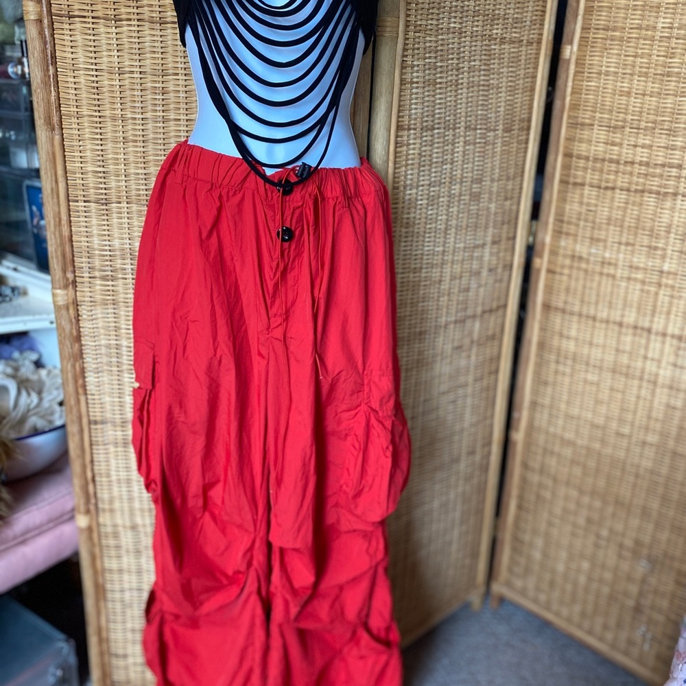Red Women's Parachute Cargo Pants OSFA